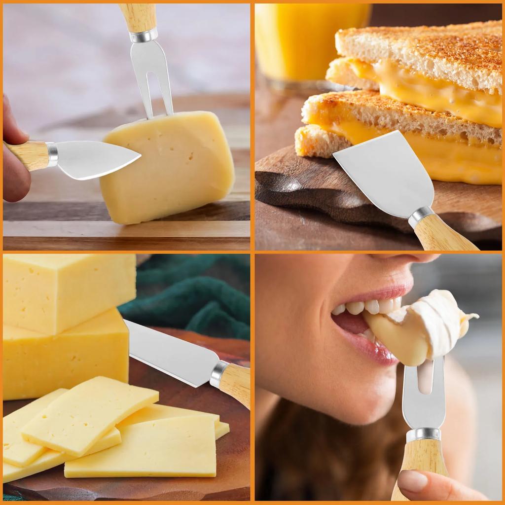 16Pcs Cheese Knives Set Stainless Steel Butter Cutter Spreader Portable Cheese Cutter Cheese Fork for Party Wedding Christmas