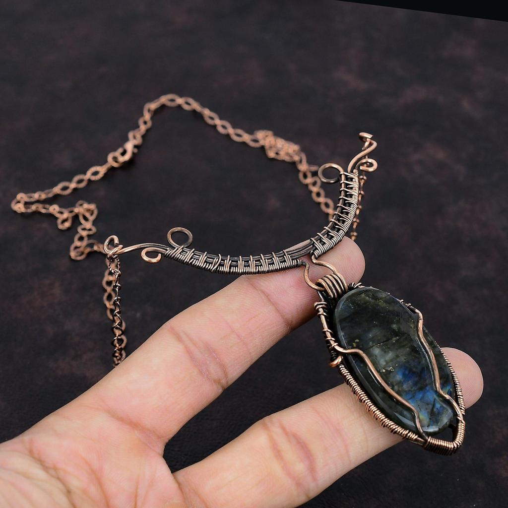 Labradorite Copper Necklace Wire Wrapped Necklace Adjustable Necklace Gemstone Copper Jewelry Handmade Necklace Wire Wrap Jewelry For Gift