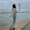 Sweet and Spicy High Split Slim Fit Halter Dress Summer Photo Beach Skirt Seaside Vacation Atmosphere Skirt