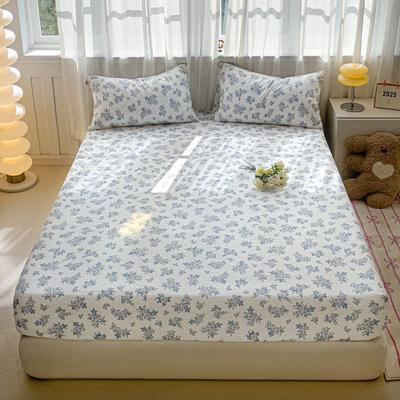 Washed Cotton Fitted Sheet with Elastic Bands Non Slip Adjustable Mattress Cover Printed Pure Cotton for Double King Queen