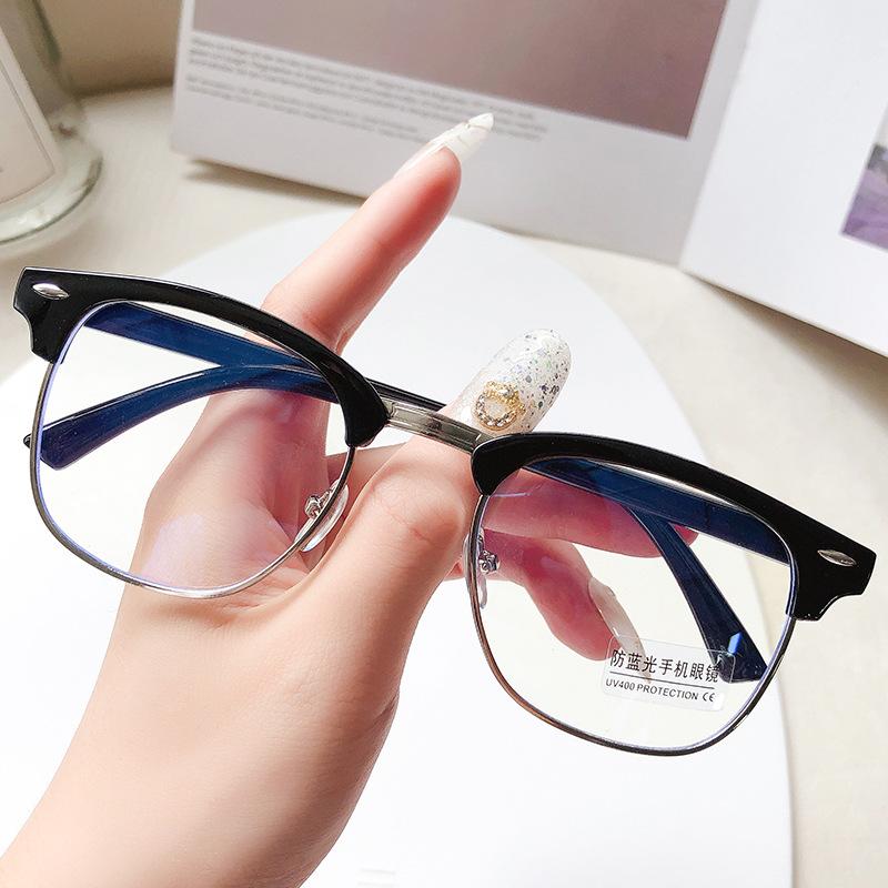 3016 Myopia Glasses, Anti-Blue Flat Glasses, Half-Frame Retro Decorative Frame Glasses, Men'S And Women'S Finished Myopia Glasses