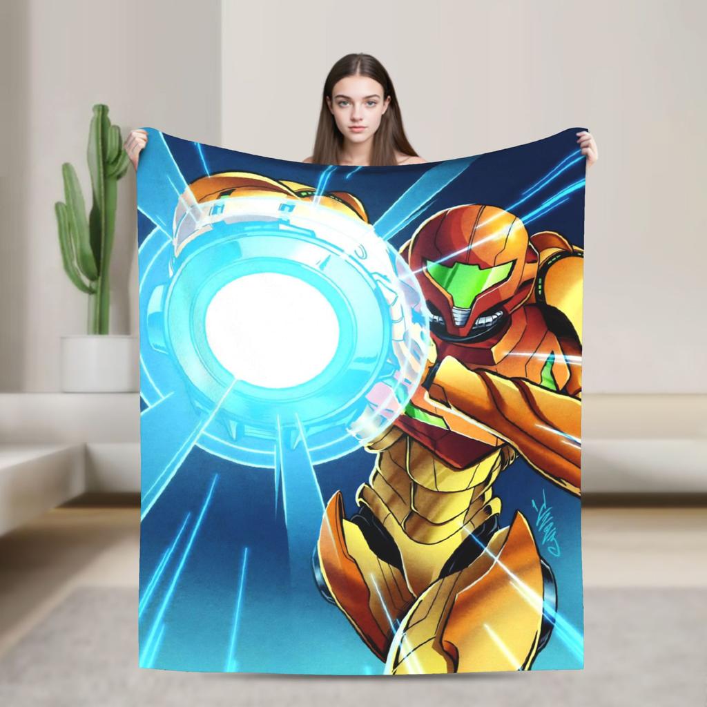 Metroids Hero Game Blankets Flannel Vintage Breathable Throw Blanket for Bed Sofa Winter