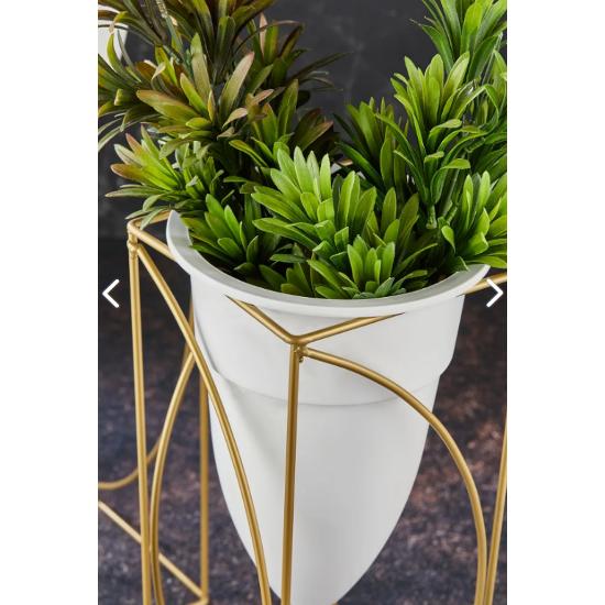 Metal 2-Piece Gold-Legged Decorative White Flowerpot