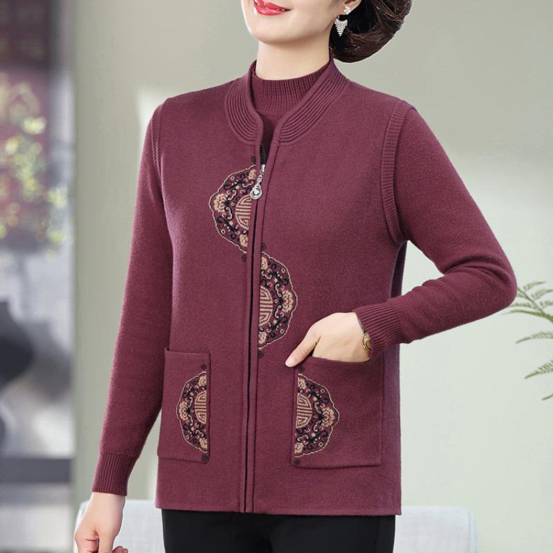 Grandma's Cardigan, Vest, Sweater Set, Elderly Autumn Knitted Sweater Two-piece Set, Mother's Autumn New