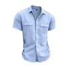 Men S American Casual Loose Short Sleeve Linen Work Shirt With Double Pockets