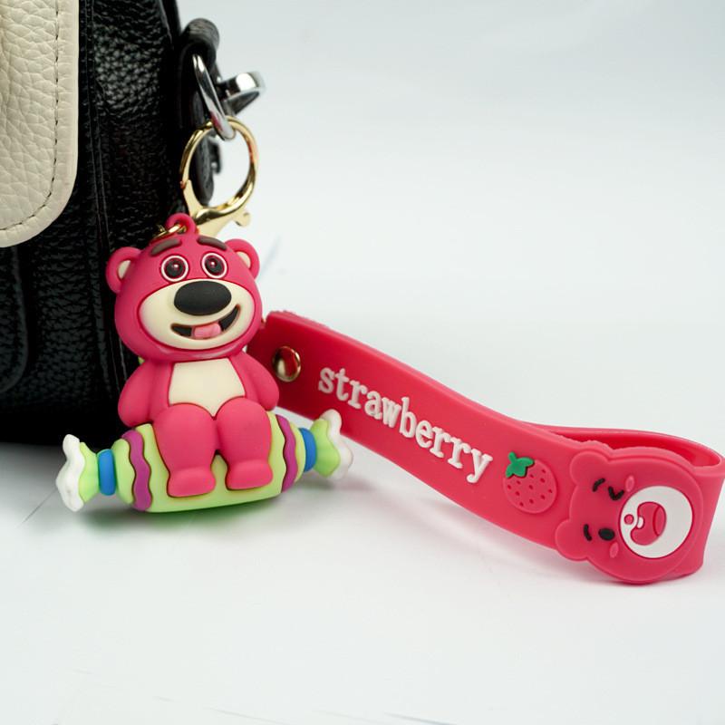 

Rubber Strawberry Stylish Bear Keychain Cute Cartoon Doll Pendant For Bags And Cars Style G