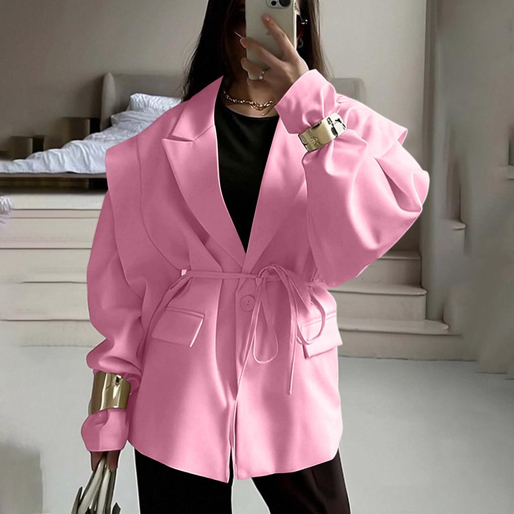 Damen V-Ausschnitt Locker Geschnitten Jacke mit Bindegürtel für den Herbst - Schmeichelhafter Mantel für Lässige Tägliche Kleidung