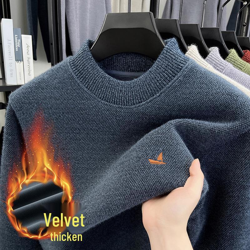 Men s 2025 Winter Plus Velvet Thick Half-High Collar Embroidered Sweater XXXL/185 [175-180 jin]