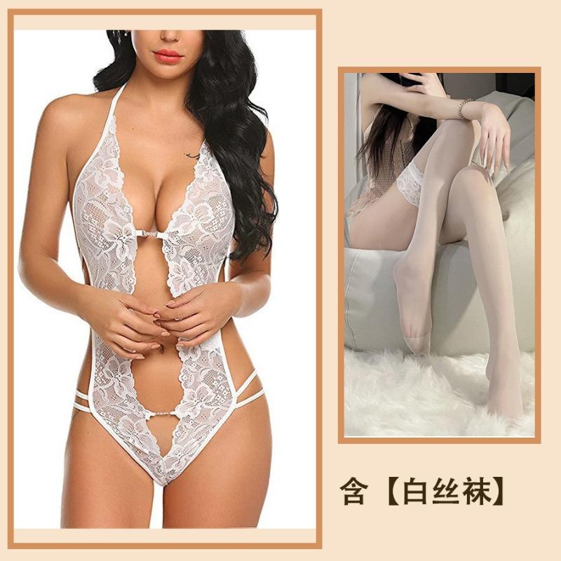 Reines Verlangen sexy Spitze Träger Hals Ausgeschnitten Leidenschaft Unterwäsche Durchsichtig Stimmung Einteiler Damen Pyjama