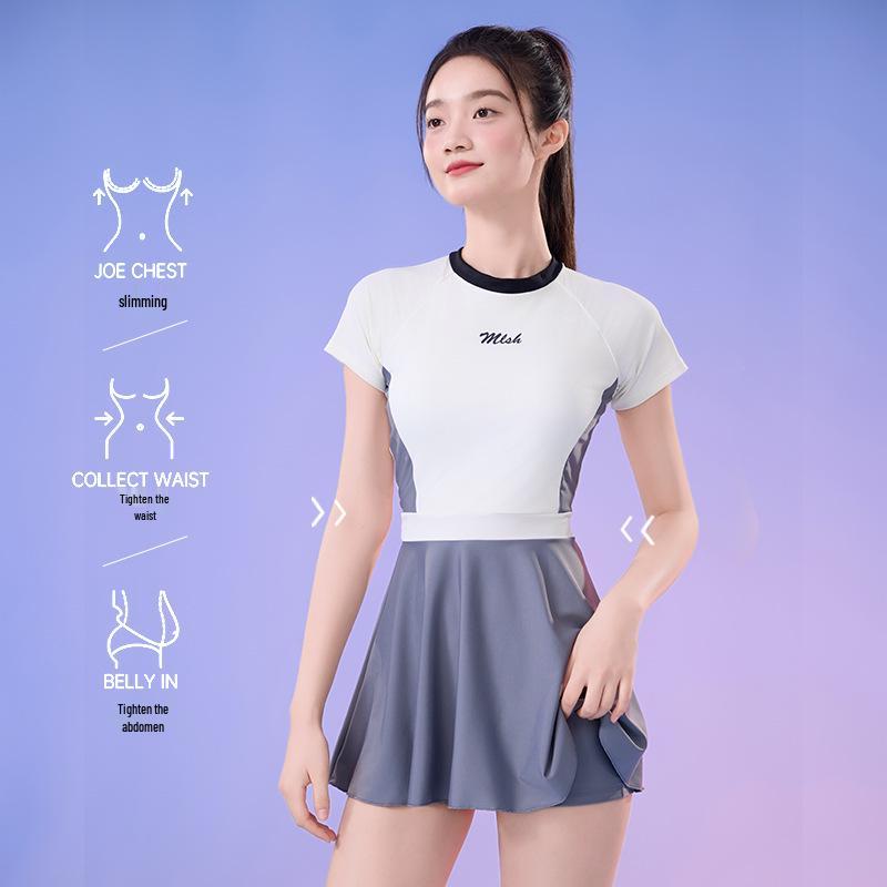 

Женская быстросохнущая плиссированная А-силуэта юбка купальник из двух частей шорты - консервативная пляжная одежда высокого класса 2XL (130-145 lbs) кремовый/серый