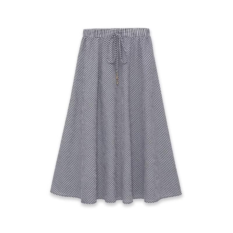 2026 Spring European & American Style Elastic Waist Plaid Midi Skirt XS