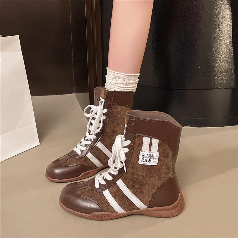 Fashion Retro Brown Suede Thick Bottom Ankle Boots Women 2025 Winter Comfort Non Slip Lace Up Flats Sneakers Woman's Y2K Casual Shoes
