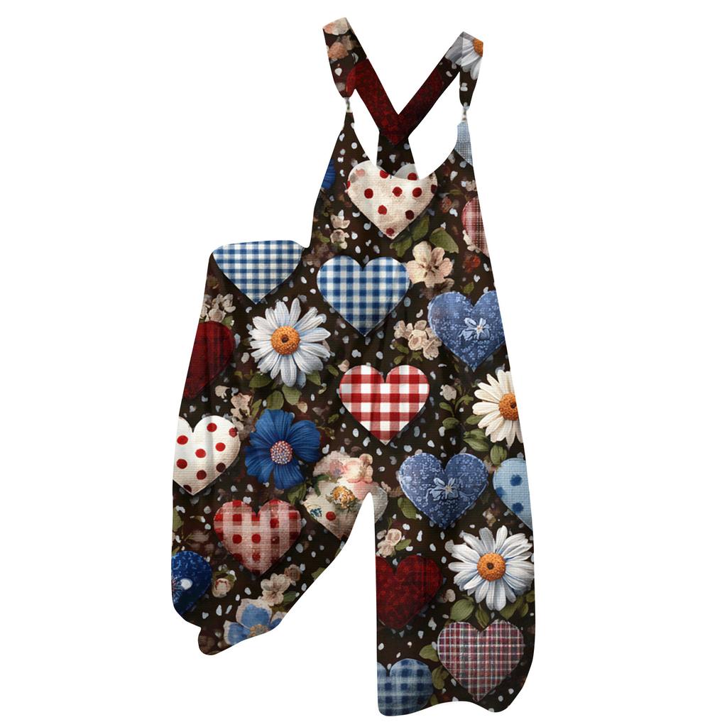 Salopette Imprimé Vintage pour Femme, Bretelles Non Réglables,