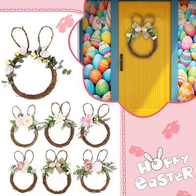 Easter Wreath Door Hanging Decoration, Faux Egg Wreath Spring Faux Flower Wreath Door Hanging Decoration