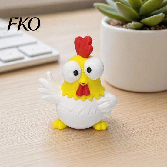 Small Desktop Sculpture 3D Printed Cartoon Rooster Figurine, Mini Big-Eyed Funny Emoticon Figure Ornament, Cute Animal Sculpture, Creative Office Gift