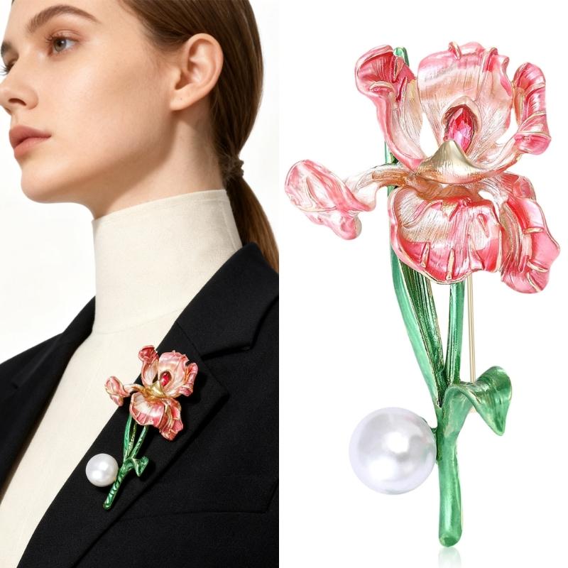 Vintage Irises Flower Brooch Elegant Enamel Jewelry Accessory For Women Men Casual Outfit Party Wear Gift