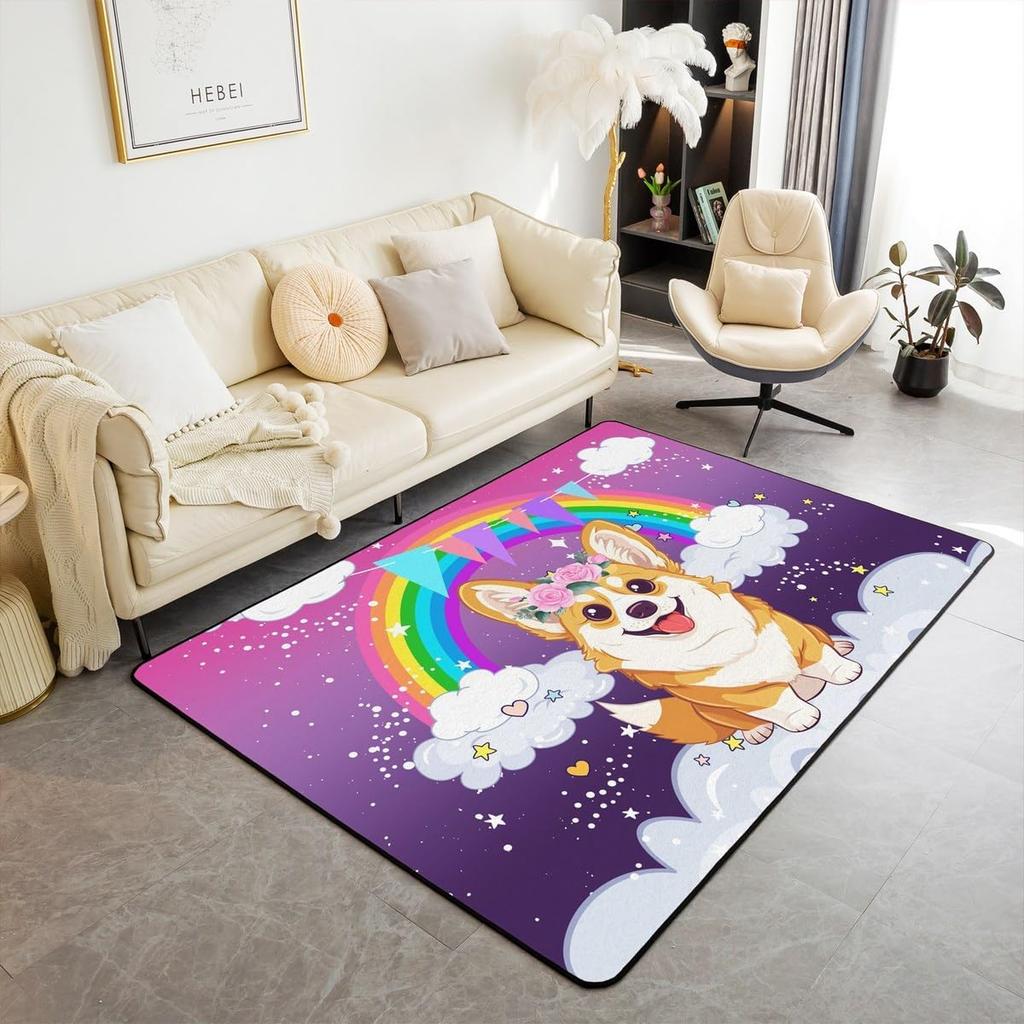 Cute Dog Print Area Rug Cartoon Corgi Pet Bones Living Room Rugs Playmat Lovely Puppy Animals Decorative Rug Indoor Floor Mat