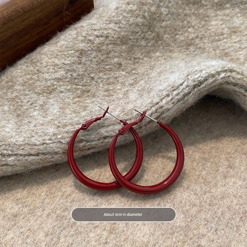 

European and American Style Red Oversized Hoop Earrings for Women, Elegant and High-End Earrings, 2026 New Model Ear Accessories 3cm Anchor Red Earrings/Pair