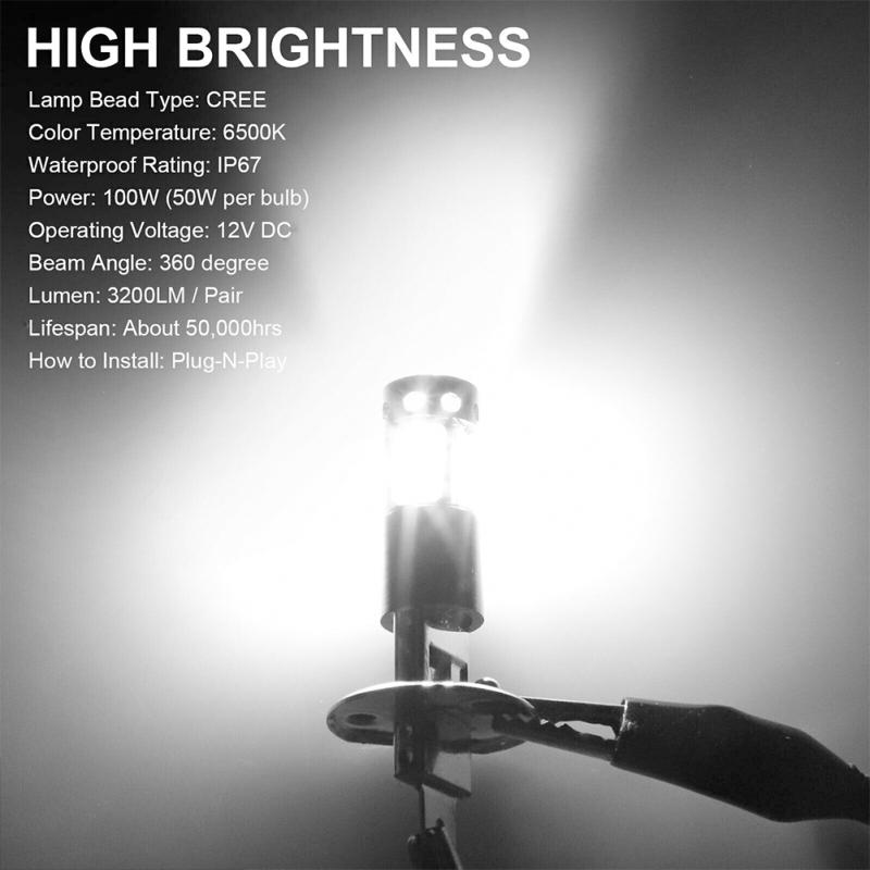 4 szt. Samochodowa lampa przeciwmgielna Led H1 50w 10led 50w 6500k super jasny reflektor 100w H1 zestaw żarówek do reflektorów