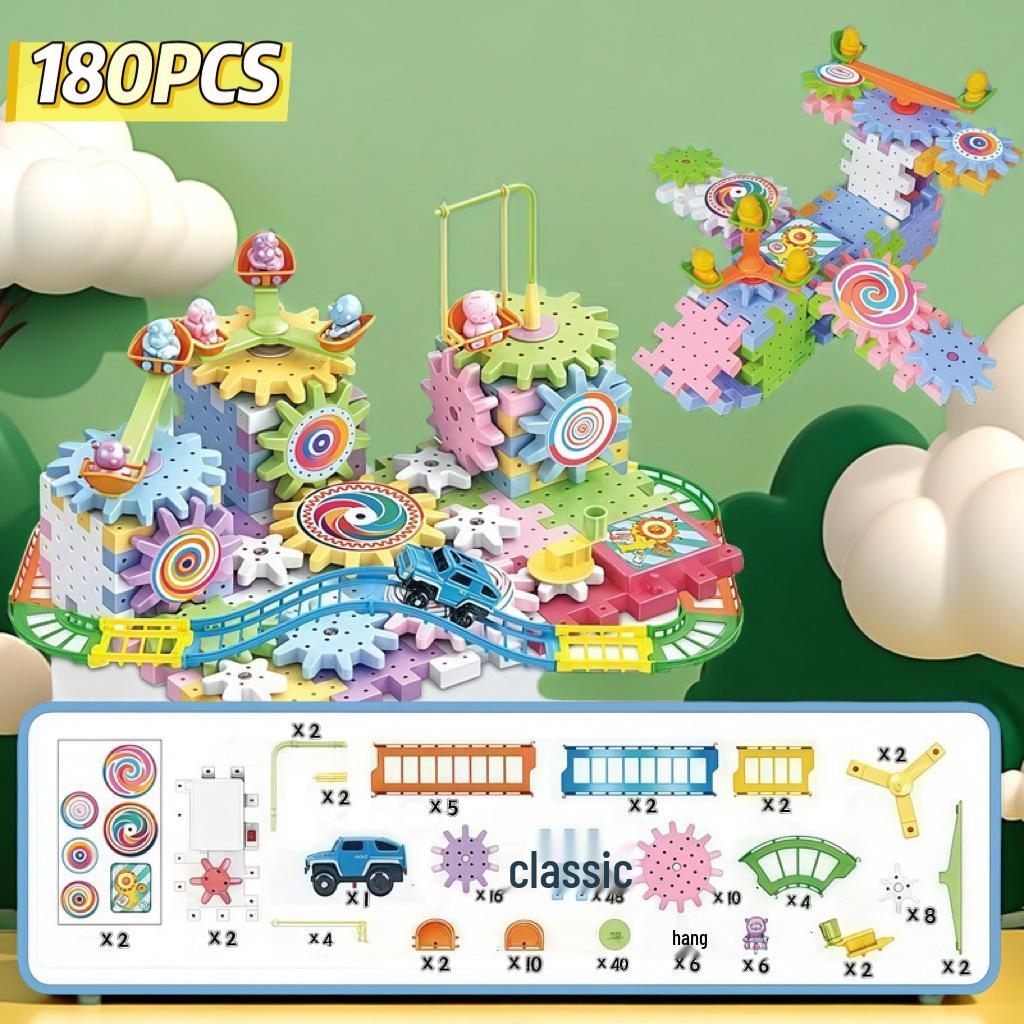 Children's Educational DIY Electric Gear Rotation Building Blocks Toy Set