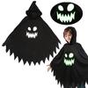 Luminous Ghost Face Halloween Cape for Kids - Glowing Black & White Costume Shawl