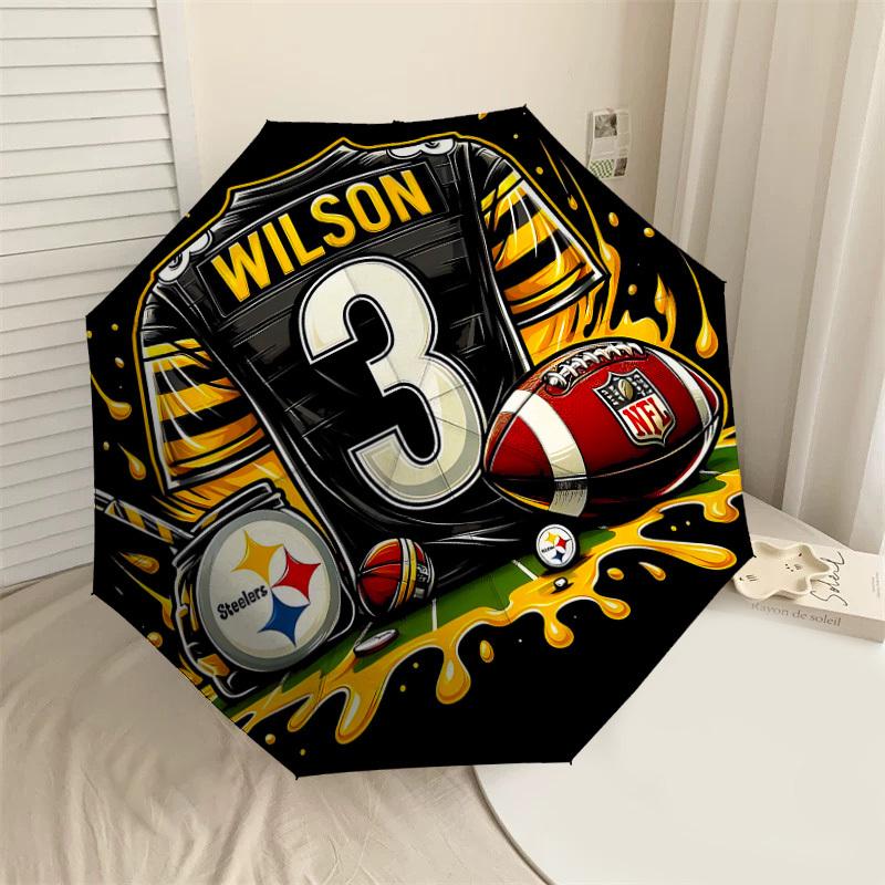 

1PC Wilson 3 Steelers Umbrella-8-Rib Reinforced, Automatic Open, Lightweight & Durable, Cute Fashion Accessory for Outdoor-P48