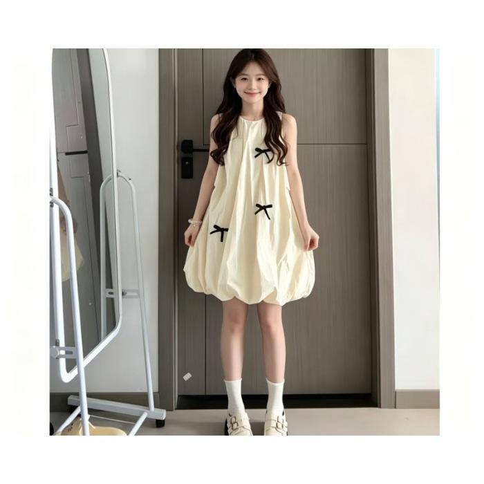 Small Sweet Sleeveless Bow First Love Bud Fairy Dress Summer Loose and Skinny Short Skirt