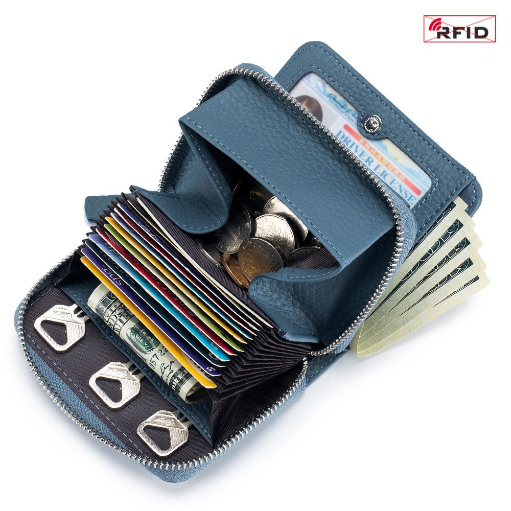 

Новый простой и многофункциональный короткий кошелек, женский органайзер для карт в японском стиле из первого слоя коровьей кожи, большой вместимости джинсовый синий