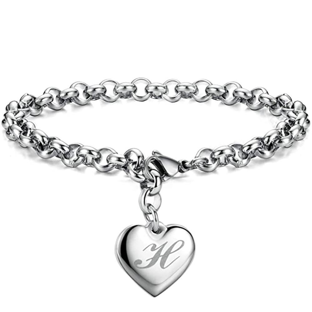 26-Letter Engraved Titanium Steel Bracelet for Women - Stylish European & American Design with English Letters