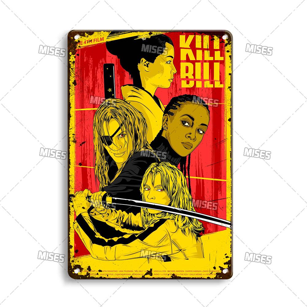 MISES Kill Bill:Sv.1 Klasický filmový bar Kovová cedule Vintage plakát Rezavý kovový talíř Průmyslový dekor Domov Kavárna Klub Kovová plaketa