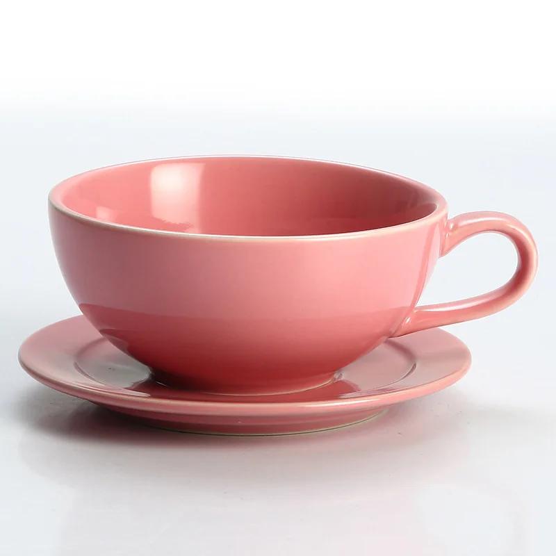 240ml Espresso Coffee Cup with Saucer,Large Soup Mug with Handles,Multiple Colors for Hot Chocolate Mocha Cappuccino Latte