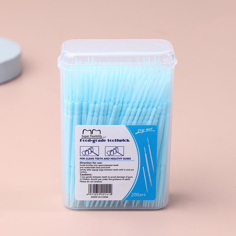 200 Boxed Plastic Toothpicks Disposable Household Bulk Interdental Brush Toothpick Line