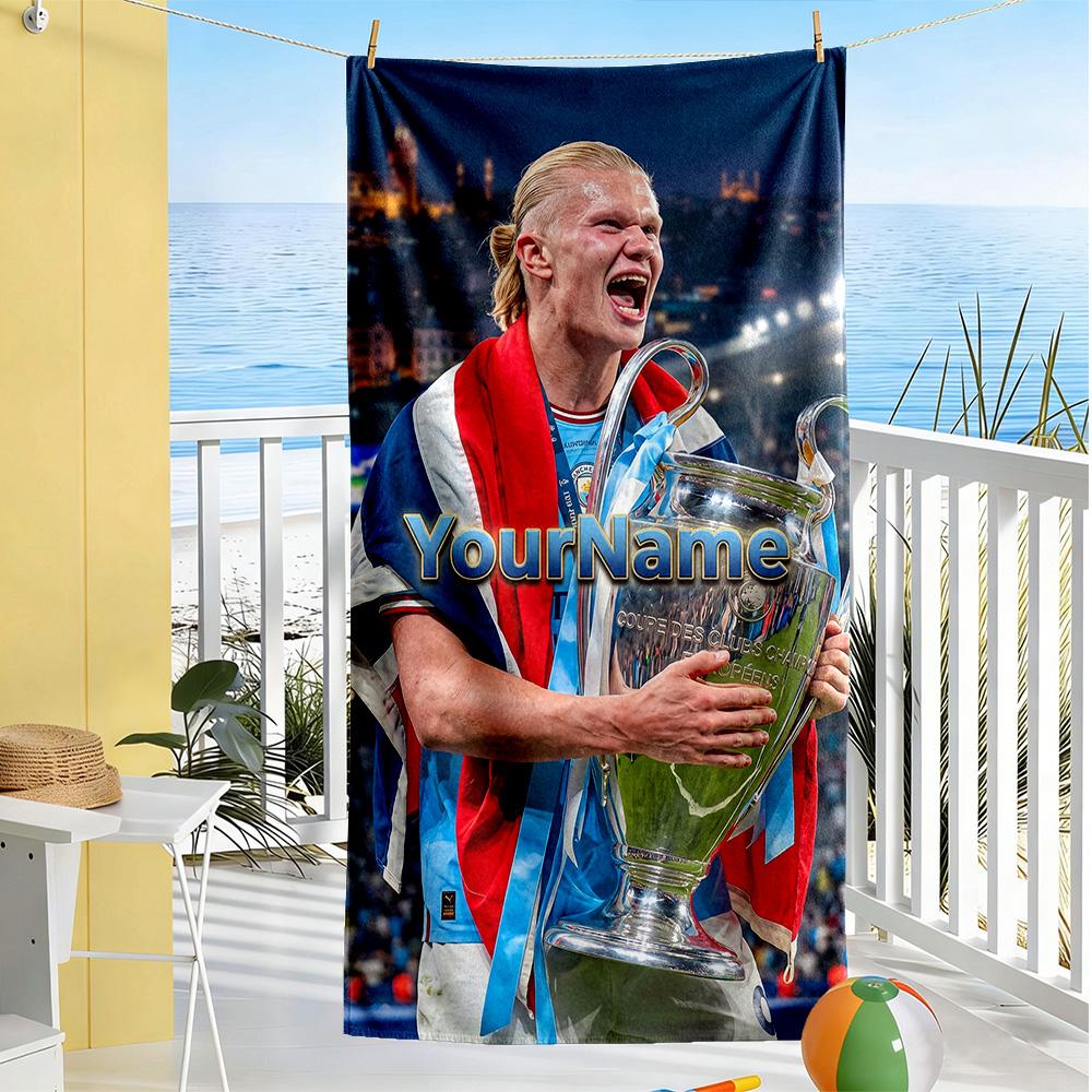 Haaland Customize Text Beach Towel High Absorbency & Quick-Dry Suitable for Swimming Gym Camping Yoga Vacation