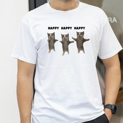 Lustiges Süßes Katzen Meme Grafik T-Shirt Glücklicher Tanz Katze Druck Kurzarm T-Shirt Herren Damen Freizeit Mode Baumwolle T-Shirts