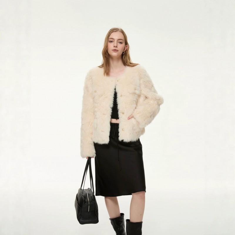 Womens Short Faux Fur Coat 2026 Winter Round Neck OL Commute Style Casual Daily Wear