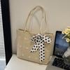 2026 New Straw Bag with Silk Scarf Single Shoulder Handbag Large Capacity Simple Tote Bag for Women Trendy Vacation Beach Bag