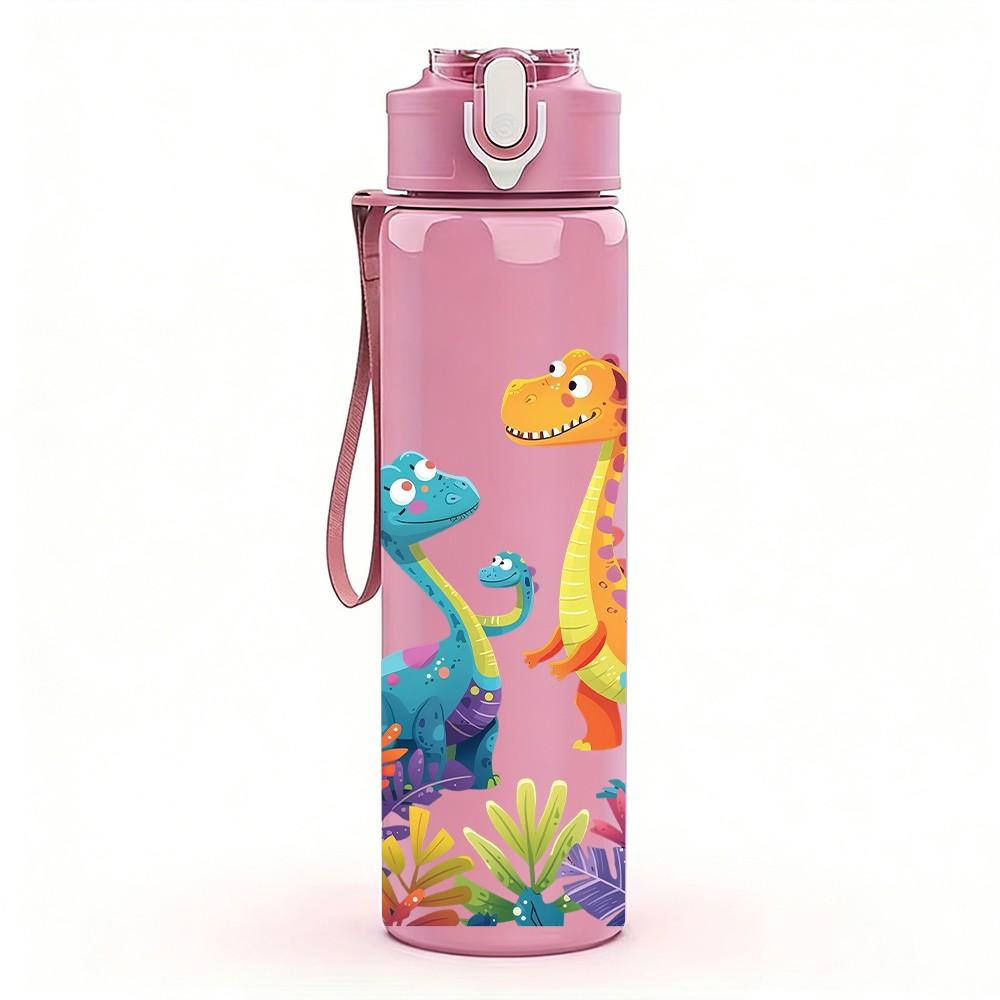 1PC Dinosaur Palm Tropical Scene Print 750ml Color Plastic Sports Water Bottle Leakproof Flip Straw Lid Suitable for Sports Office Home Use