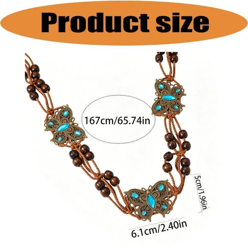 Butterfly Waist Belt with Adjustable Tie Design, Decorative Dress Accent for Skirt Styling, Lightweight Fashion Belt for Festival and Resort Outfits