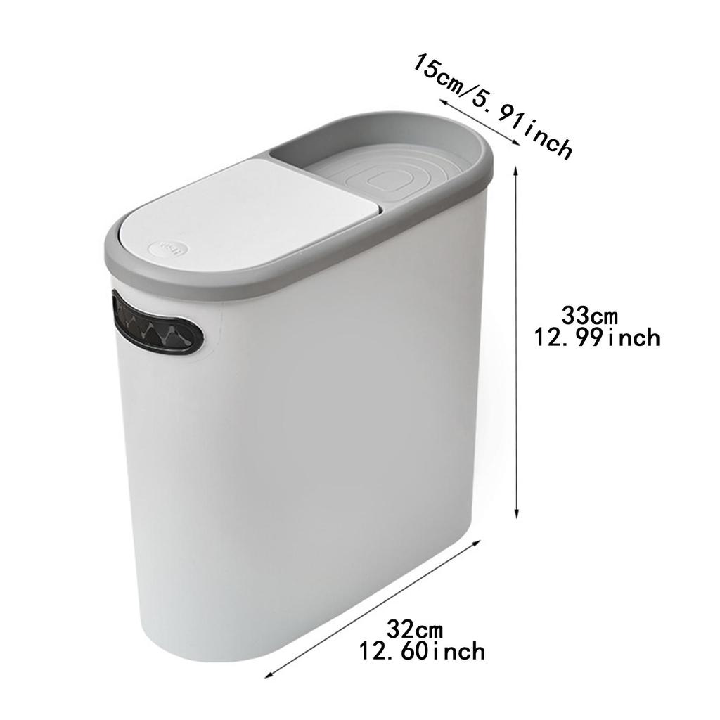 Slim Garbage Can with Storage Slot Simple Rubbish Container Bathroom Trash Can for Laundry Room Sunroom Office Garage Entryway