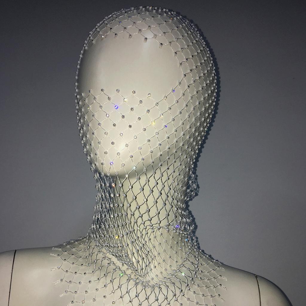 Fashion Bling Rhinestone Face Mask Full Coverage Sun Protection Stylish Face Shield Headgear