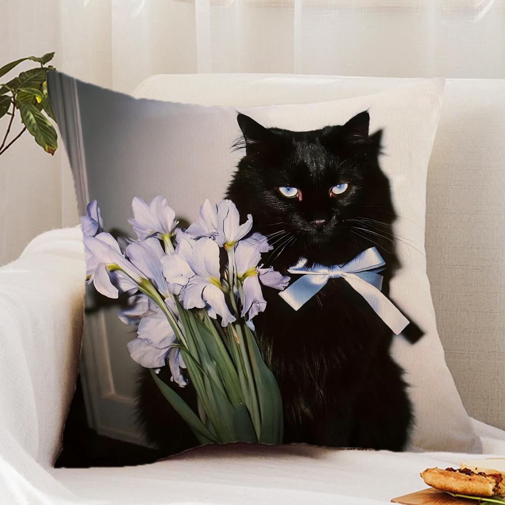 Black C-cat Cushion Cover Premium Comfort Reversible Pillow Cover - Dual - Use Design for Home & Car