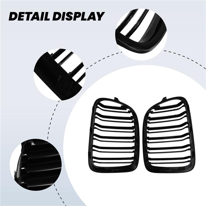 Glossy Black Front Bumper Dual Slat Front Kidney Grill Grille For-BMW X1 Series E84 Sdrive Xdrive 2009-2015