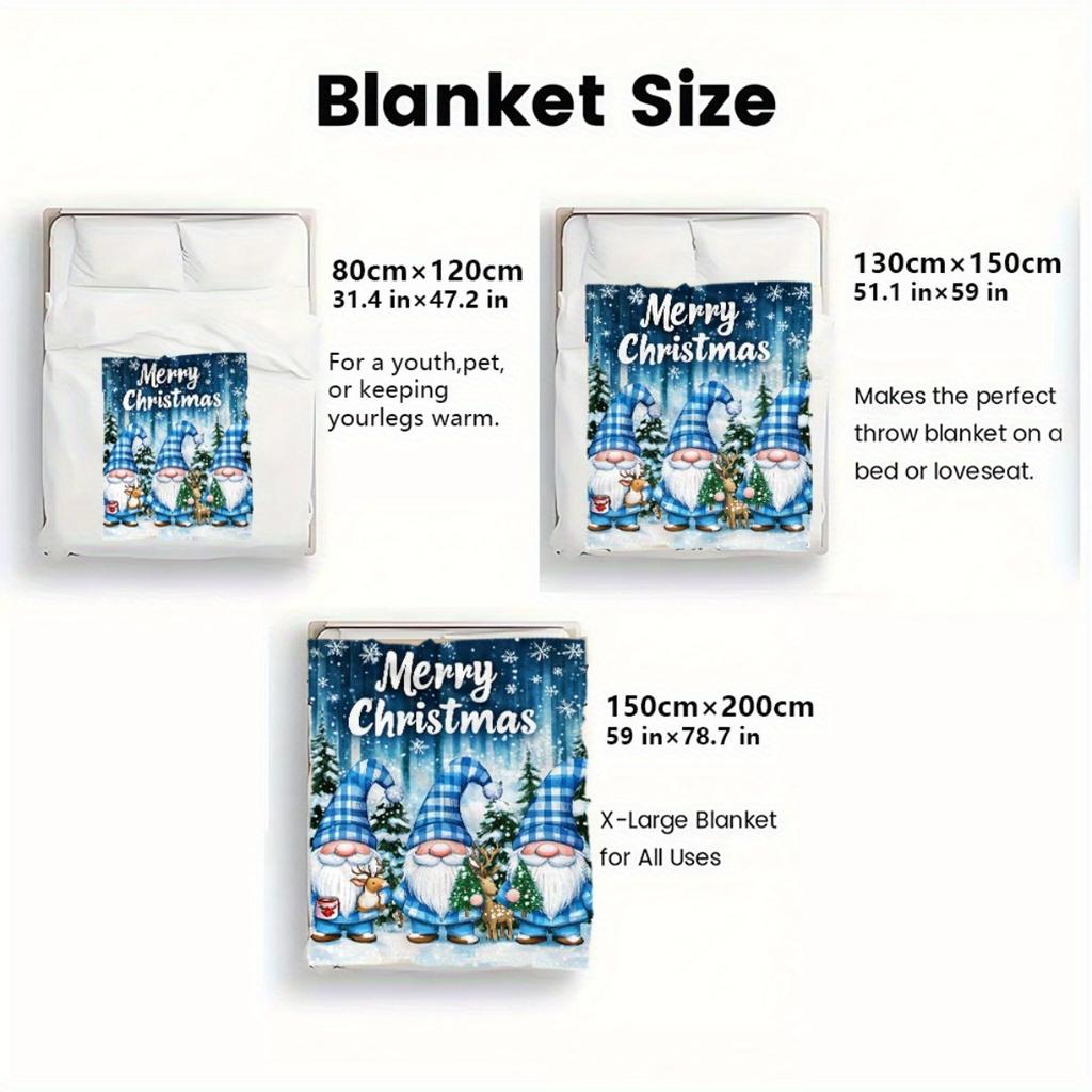 1pc Merry Christmas Gnomes Snow Forest Fleece Blanket Holiday Themed Soft Plush Throw Winter Gift for Family
