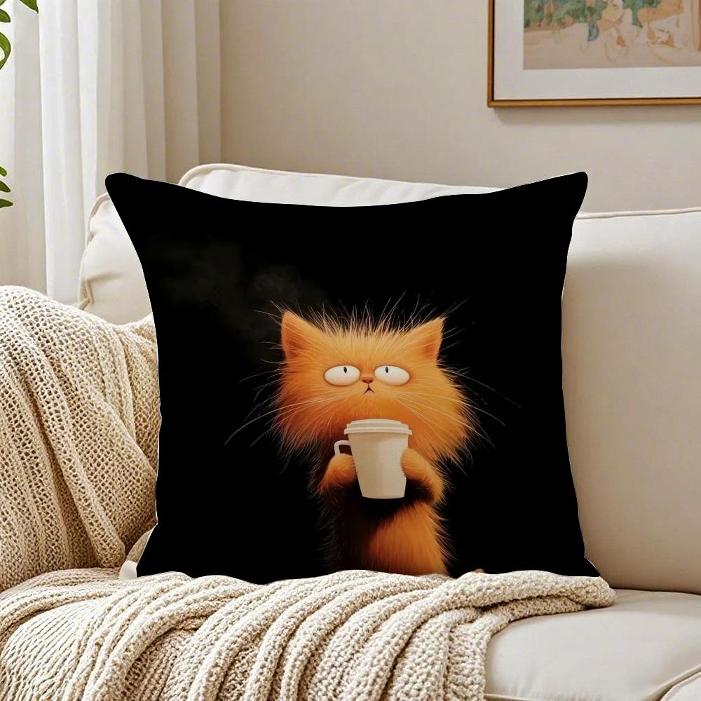 Simple Cartoon Furry Cat Pattern Cushion Cover Pillowcase Antidustmite living Room Sofa Decor Cushion Room