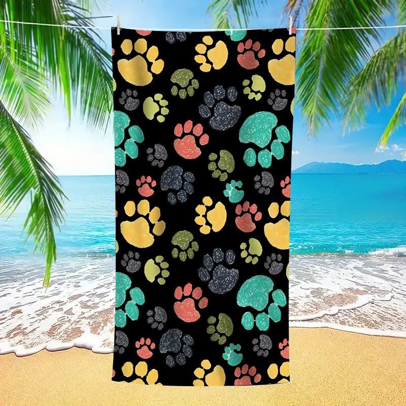 

Colorful Dog Paw Print Pattern Beach Towel Cute Pet Animal Aesthetic Beach Blanket Soft Quick Dry Absorbent Sand Free Swim Towel W40*H60(CM)