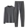 Men's Double-Sided Fleece Thermal Underwear Set – Soft, Warm, Thick Solid Color Round Neck for Autumn and Winter