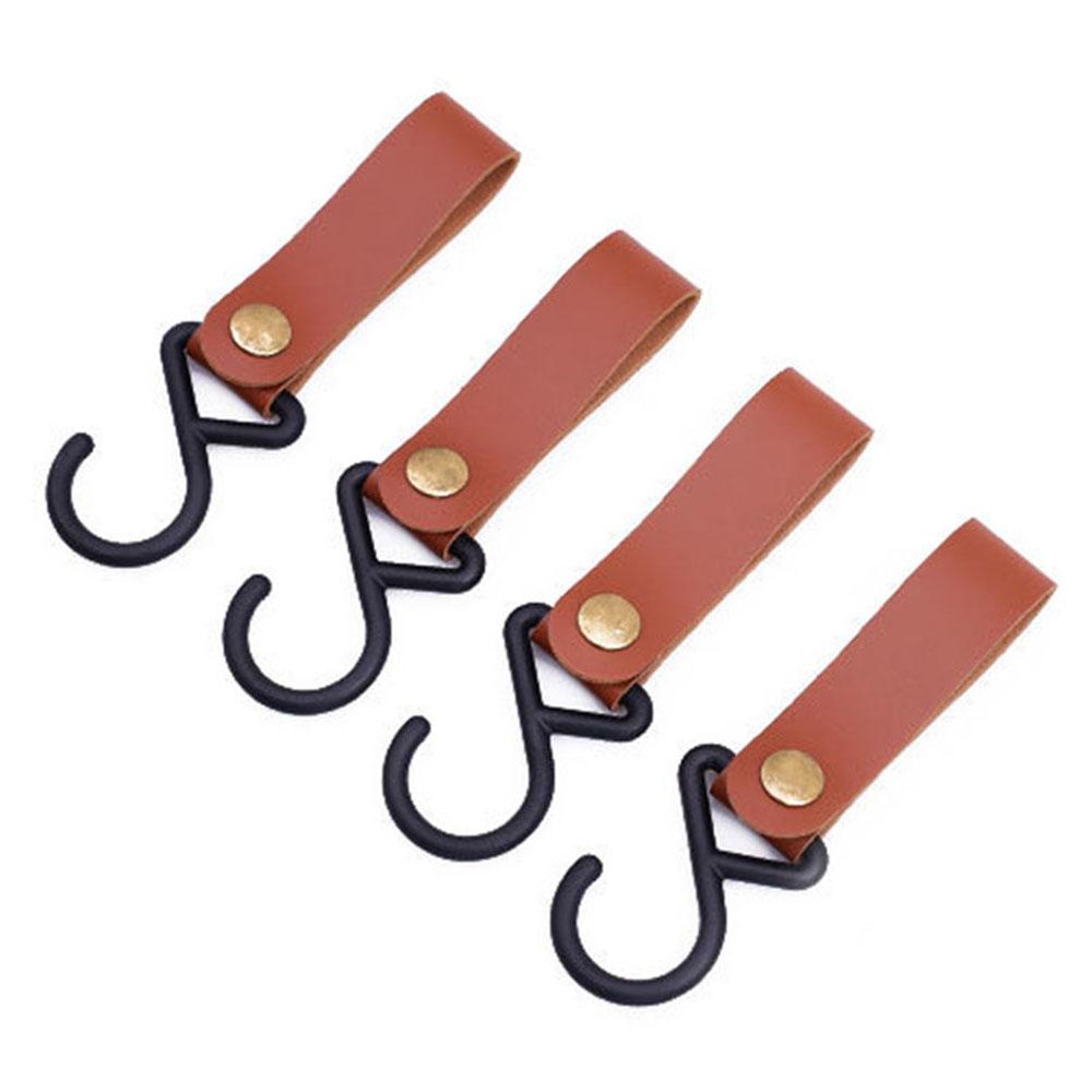 AOTU 4Pcs PU Leather Strap S-Shape Plastic Hooks for Outdoor Camping Hanging Pots Pans B