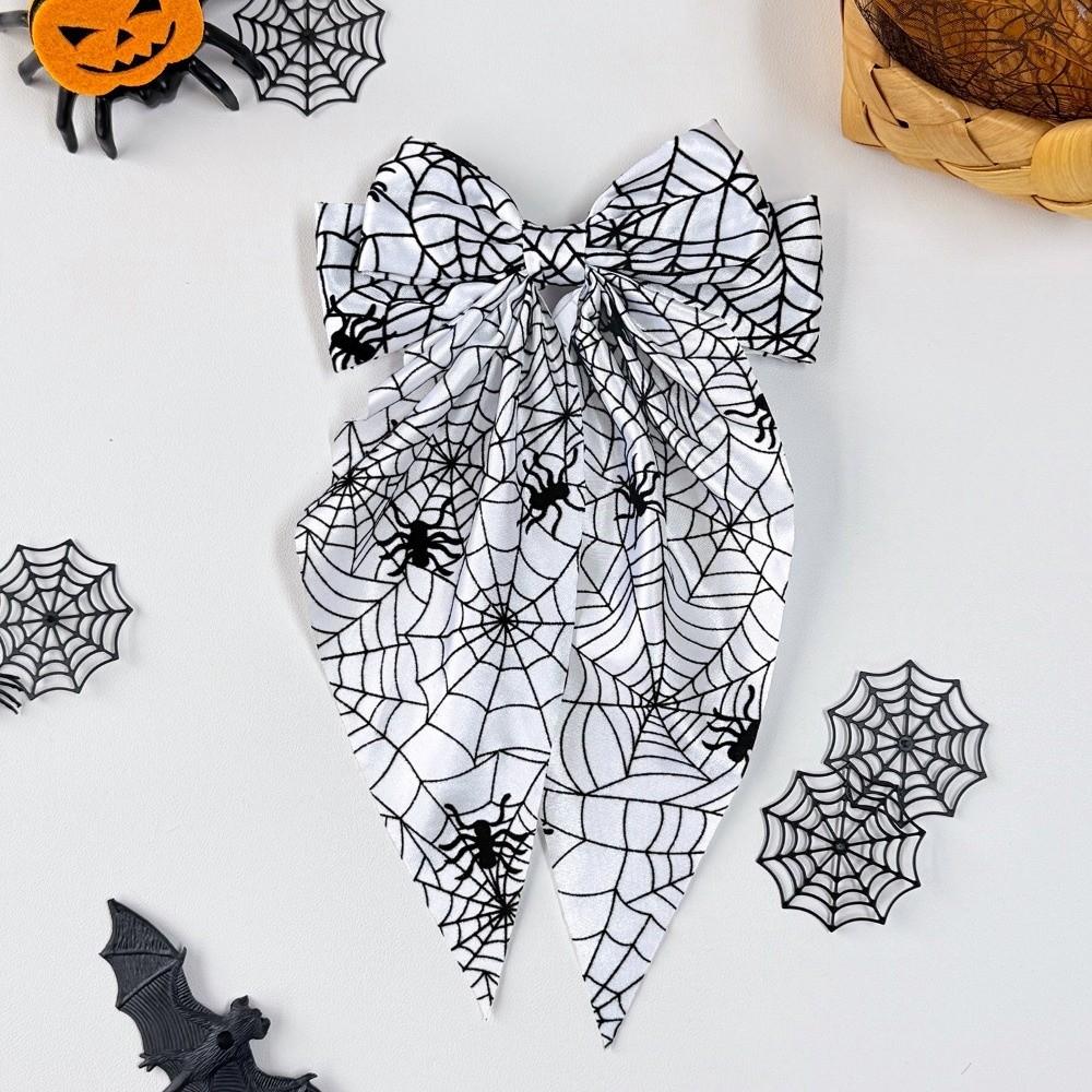 Gothic Spider Web Hair Bow Spring Clip Halloween Scrunchie Fashion Pumpkin Hair Clip Cosplay