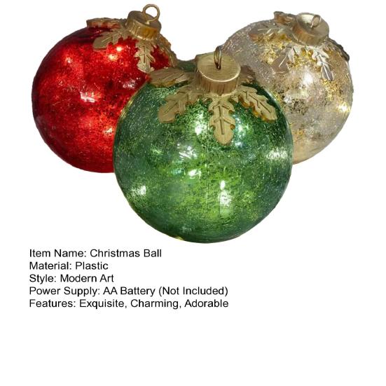 3 Pcs Christmas Ball Ornaments Pre-Lit Balls with Soft White LED Light for Tabletop Xmas Home Party Centerpiece