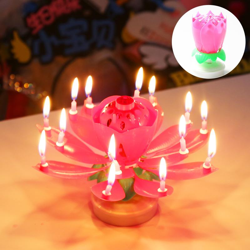 Lotus Music Birthday Candle Children's Creative Rotating Blossom Singing Lotus Lantern Cake Decoration